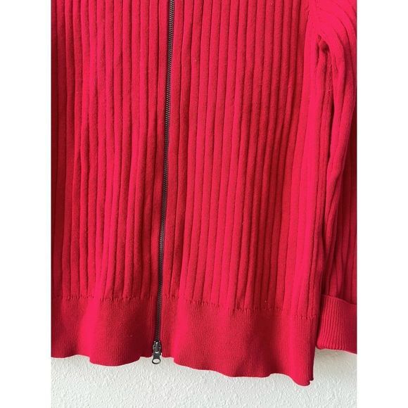Eddie Bauer Red Ribbed Zip Sweater 100 % Cotton Size L - Picture 3 of 5